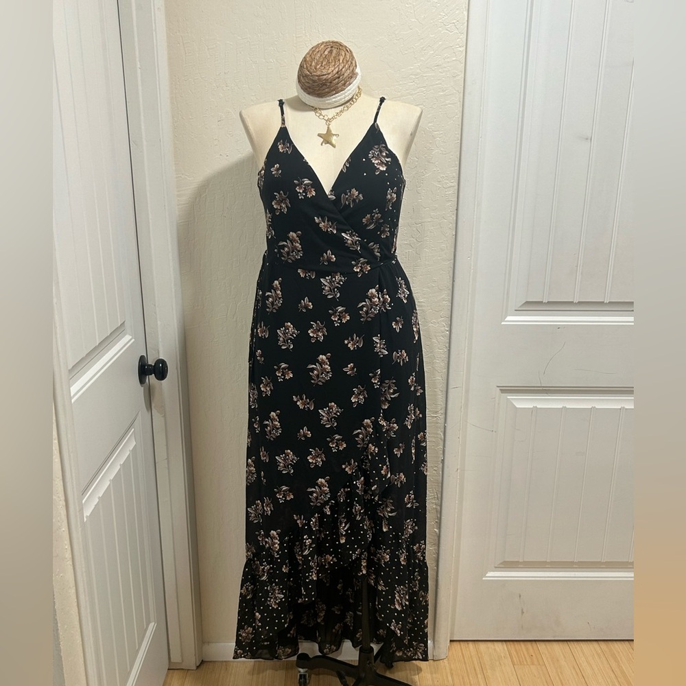 Black Floral Wrap Maxi Dress